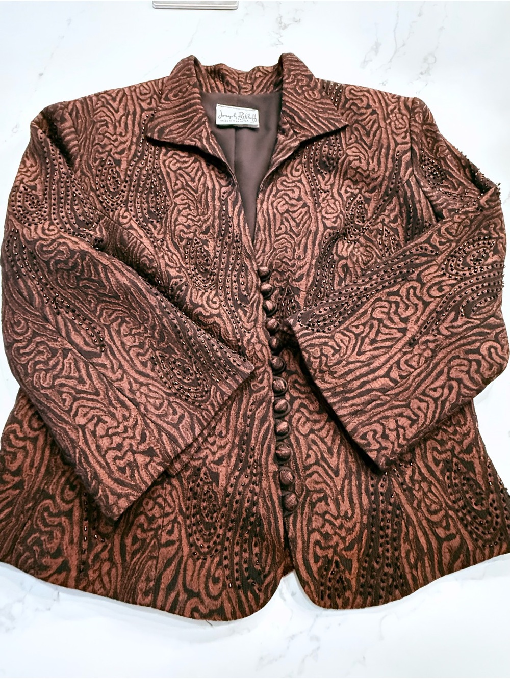 Joseph Ribkoff Textured Brown Embossed Button Jacket. Size 4.
